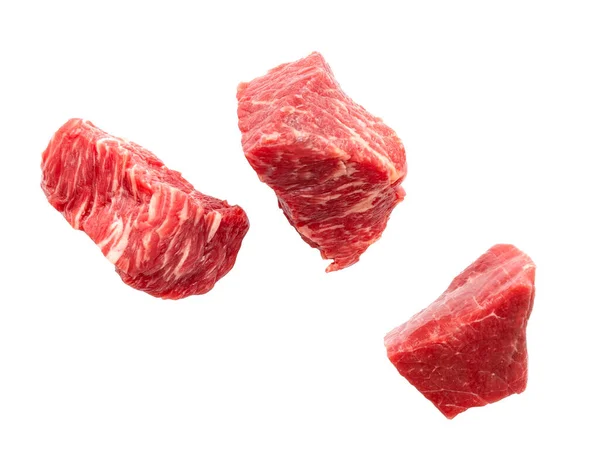 Three Slices Raw Beef Meat Isolated White Clipping Path — Stock Photo, Image