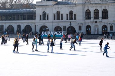 BUDAPEST - JAN 19: City ice rink Mujegpalya at the Varosliget park in Budapest, January 19. 2022 in Hungary