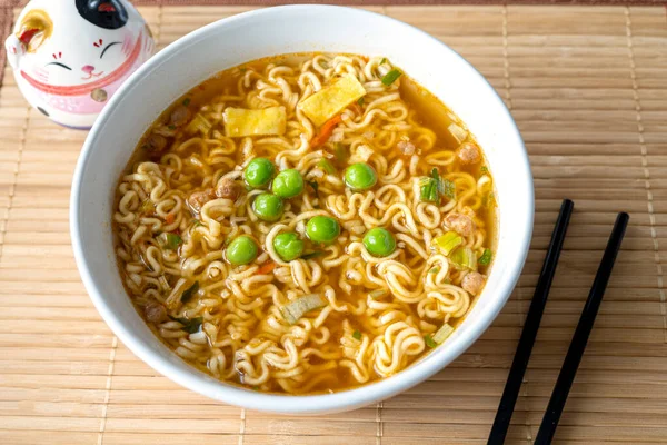 Close-up of bowl with Instant noodle traditional asian food Ramen soup