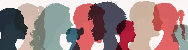 Psychologie Und Psychiatrie Konzept Silhouette Köpfe Gesichter Profil Von Multiethnischen — Stockvektor