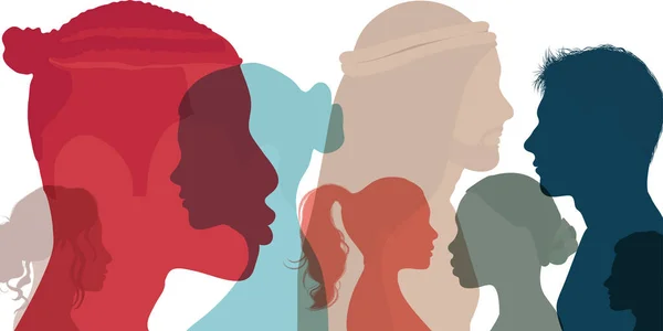 Silhouette Profil Groupe Hommes Femmes Diverses Cultures Concept Égalité Raciale — Image vectorielle