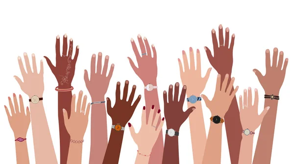 Group Hands Arms Raised Multi Ethnic Multicultural Men Women Different — ストックベクタ
