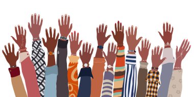Arms and hands raised up ethnic group of black African and African American men and women. Identity concept - racial equality and justice. Racial discrimination. Diversity people