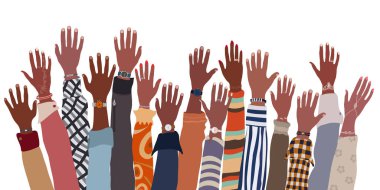 Arms and hands raised up ethnic group of black African and African American men and women. Identity concept - racial equality and justice. Racial discrimination. Diversity people clipart