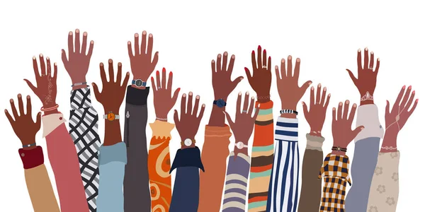 Arms Hands Raised Ethnic Group Black African African American Men — Vector de stoc