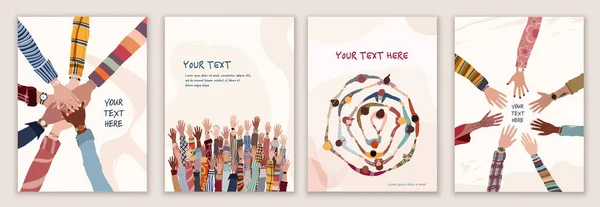 Volunteer People Group Concept Flyer Brochure Poster Editable Template Raised — Vetor de Stock