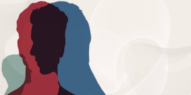 Metafor bipolar akıl hastalığı. Konsept ruh hali bozukluğu. Baş silueti. Kişilik bölünmesi. Psikoloji. Çift kişilik konsepti. Akıl sağlığı. Ruh hali değişikliği. Uzayı kopyala Vektör