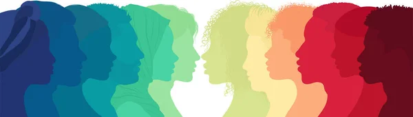 Perfil Silueta Grupo Hombres Mujeres Diversas Culturas Concepto Igualdad Racial — Archivo Imágenes Vectoriales