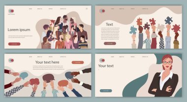 Düzenlenebilir web sayfası şablonu. Çok kültürlü ve çok ırklı insanların şirket ya da kurumsal afişleri. İş tasarımı. Şirket pazarlaması. Web ya da sosyal medya için kapak ve poster