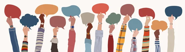 Hand Group Multicultural Multiethnic Men Women Holding Speech Bubble Hand — 스톡 벡터