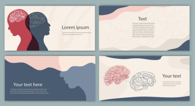 Şablon ayarlandı. Metafor bipolar akıl hastalığı. İki yüzlü. Broşür mü? Kişilik bölünmesi. Konsept ruh hali bozukluğu. 2 baş silueti. Psikoloji. Akıl Sağlığı. Poster kopyalama alanı
