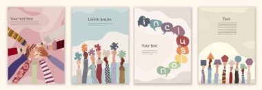 Çeşitlilik ve eşitlik kavramı. Bir grup çok kültürlü kadın ve erkek. Farklı kültürlerden insanlar. Eller çember. Düzenlenebilir broşür afiş broşürü kapağı posteri. Eller yukarı.