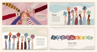 Çeşitlilik ve eşitlik kavramı. Bir grup çok kültürlü kadın ve erkek. Farklı kültürlerden insanlar. Eller çember. Düzenlenebilir broşür broşürü broşür kapağı posteri. Eller yukarı.