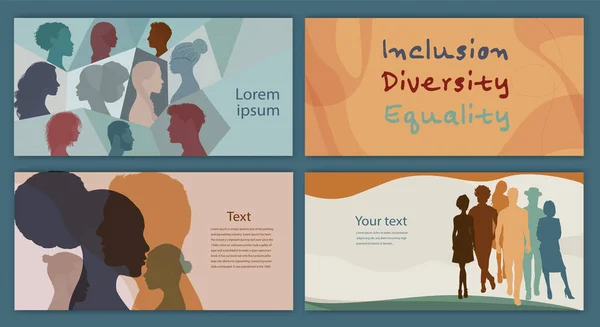 Inclusión Diversidad Concepto Igualdad Gente Silueta Diversas Culturas Grupo Hombres — Archivo Imágenes Vectoriales