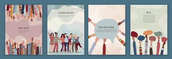 Volunteer People Group Concept Editable Template Leaflet Brochure Poster Raised — Vetor de Stock
