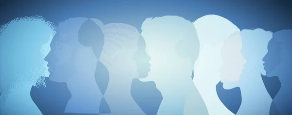 Silhouette Diversité Groupe Personnes Multiethniques Côté Communauté Collaborateurs Collègues Concept — Image vectorielle