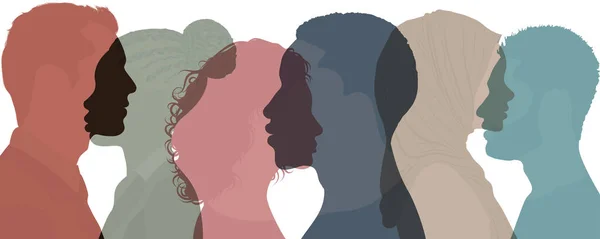 Silhouet Profiel Groep Van Mannen Vrouwen Van Verschillende Culturen Diversiteit — Stockvector