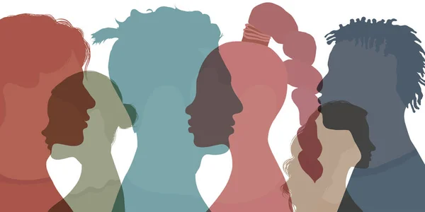 Silhouette Profil Groupe Hommes Femmes Diverses Cultures Diversité Personnes Multiculturelles — Image vectorielle