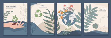 Ecology and environment conservation concept poster template. Eco planet. Environmental Protection. Cooperation for an ecological environment and for a green and clean land and nature clipart