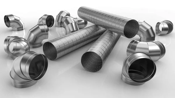 Tubo Espiral Cotovelo Galvanizado Para Sistemas Condicionado Ventilação Equipamentos Industriais — Fotografia de Stock