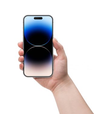 Cracow, Polonya - 23 Eylül 2022: iPhone 14 Bir kadının elinde.