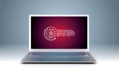 Bilgisayar ekranındaki fidye virüsü - koyu kırmızı arkaplandaki anahtarı şifrelemek