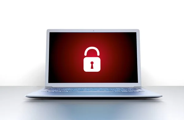 Ransomware Virus Een Computerscherm Versleutelen Sleutel Een Donkerrode Achtergrond Hangslot — Stockfoto