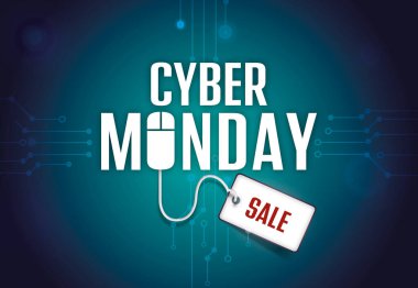 siber pazartesi satışı - devre kartı ve fiyat etiketi illüstrasyonu