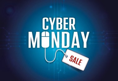 siber pazartesi satışı - devre kartı ve fiyat etiketi illüstrasyonu