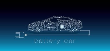 elektrikli araba illüstrasyonu - e-araba veya batarya aracı