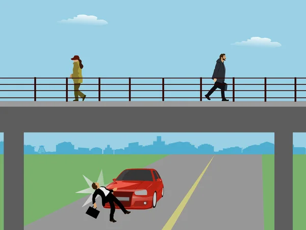 People Were Walking Overpass Man Hit Car Because Didn Cross — Stock Vector