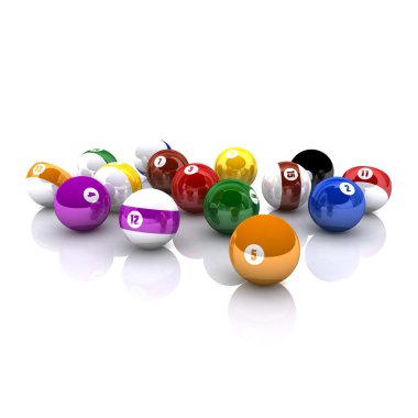 3D render izole bilardo topları