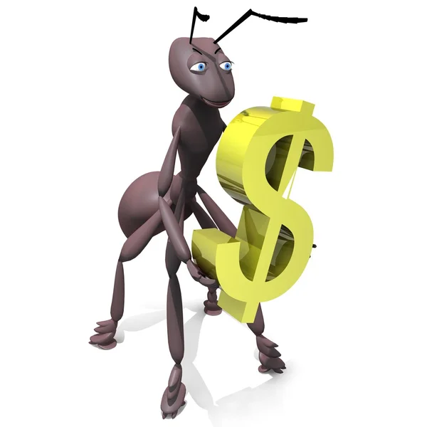 3D rendered ant figure holding dollar sign — Stock Photo, Image