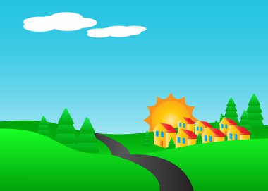 vektör dağ manzarası, gün batımı.