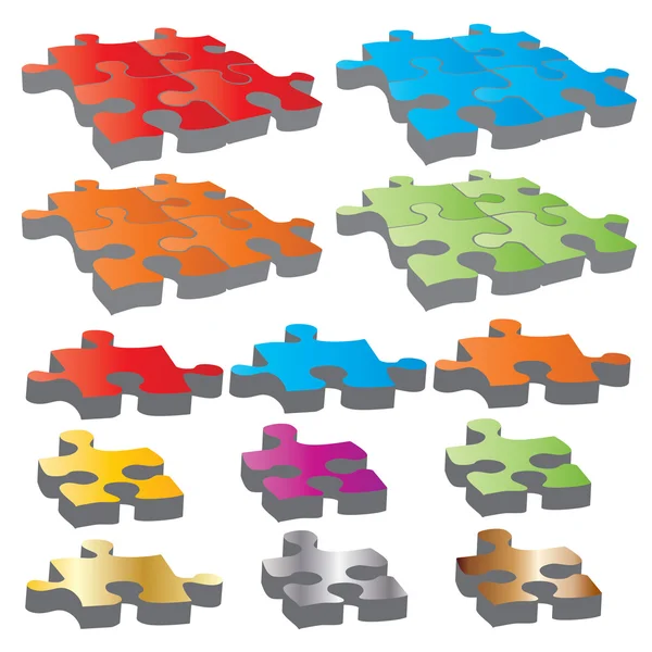 Piese de puzzle color Vector 3D — Vector de stoc