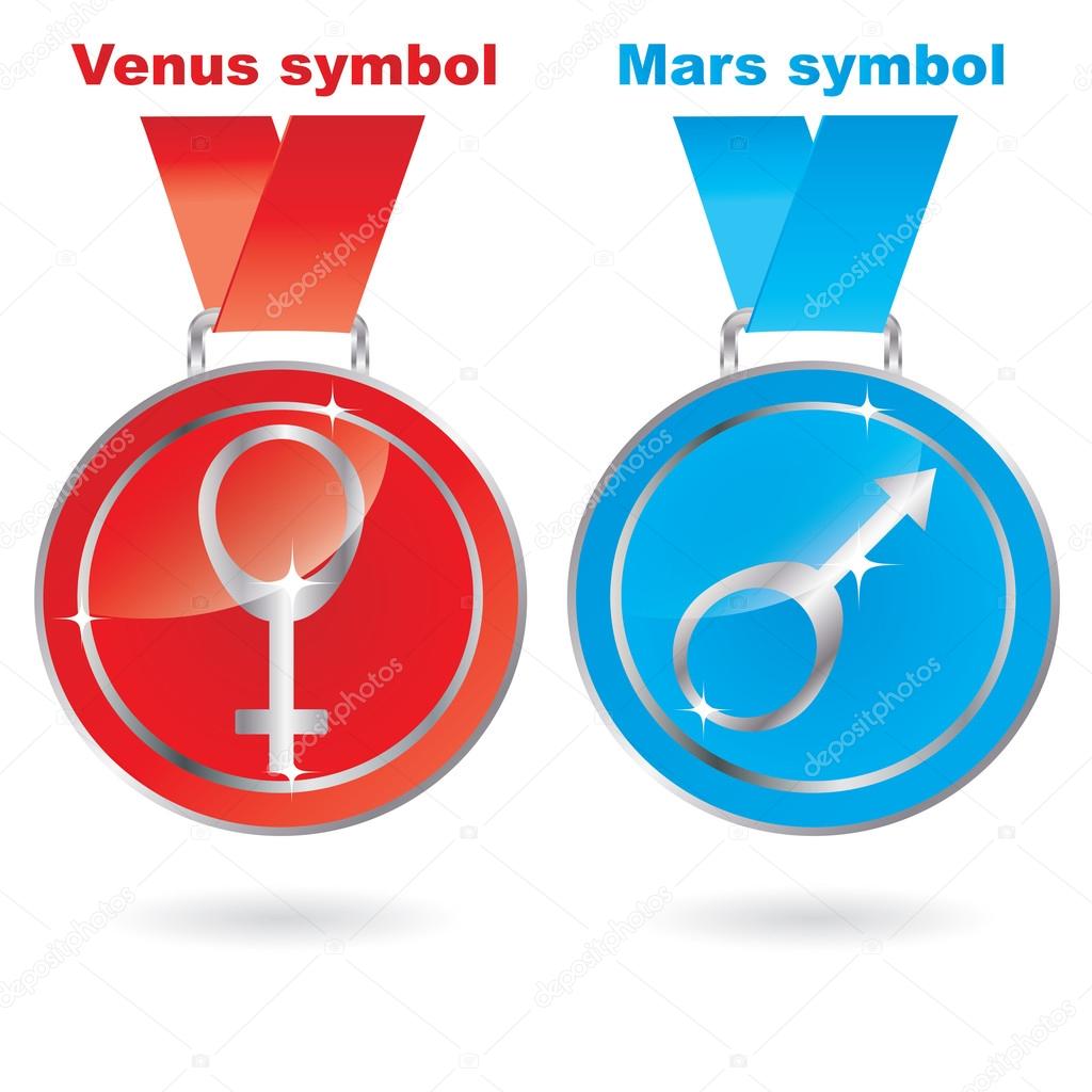 Vector Man and woman / Mars and Venus symbols on medals