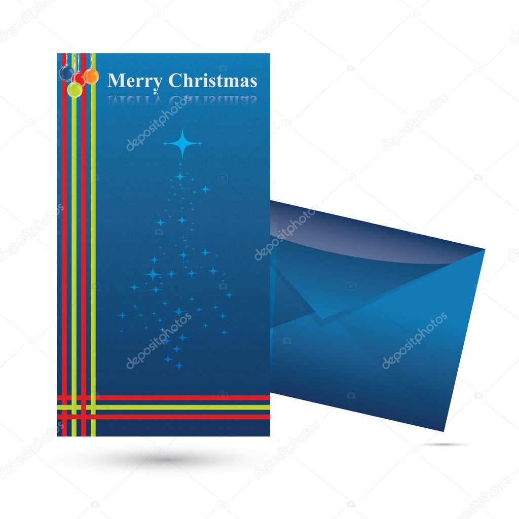 Vector Christmas Greetings Card with envelope