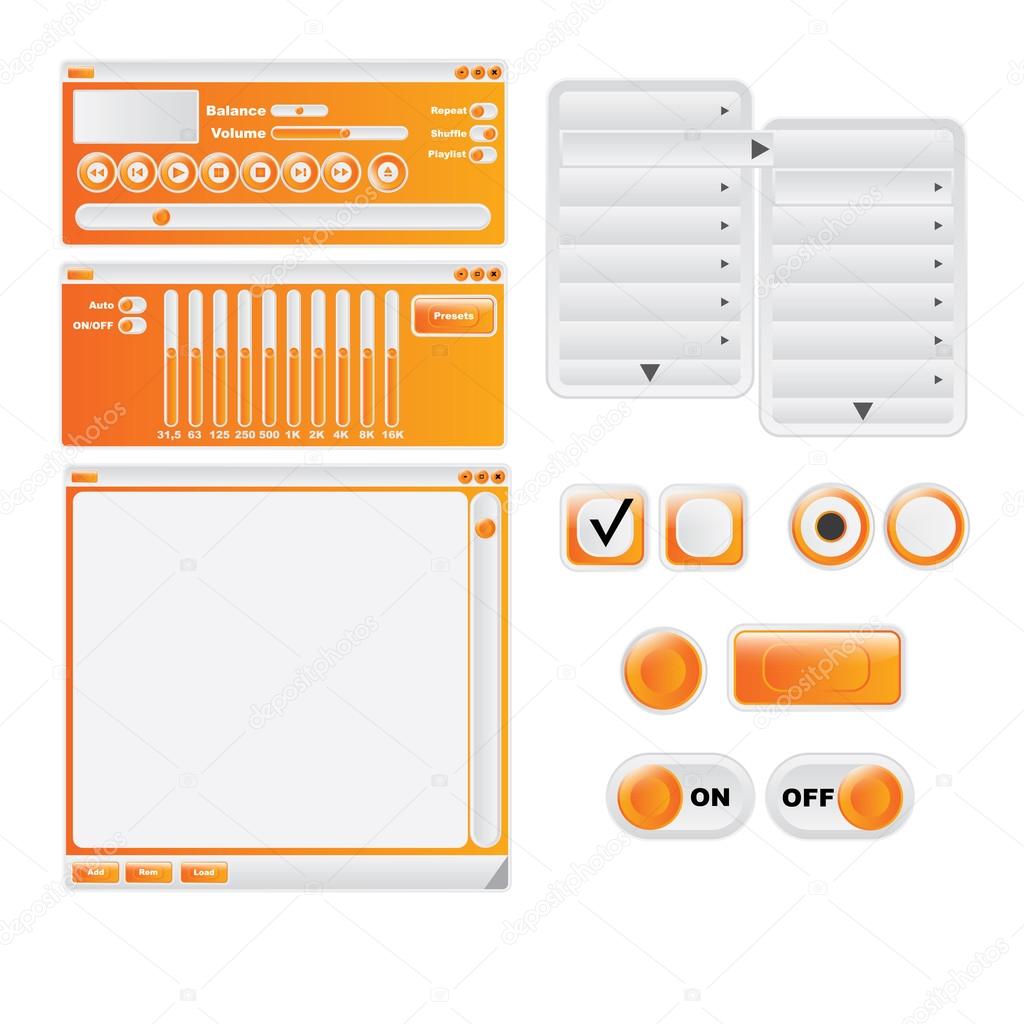 Vector orange media player design - user interface elements