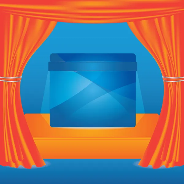 Show na scenie wektor z orange kurtyny i panelu reklama — Wektor stockowy