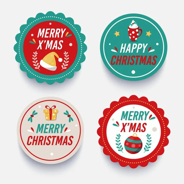 Flat Design Christmas Stickers Vector Illutration — Stock Vector