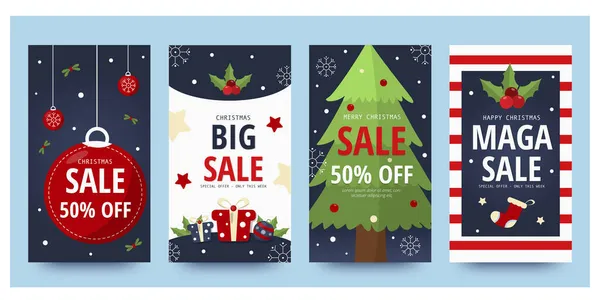 Christmas Sale Template Social Media Stories Vector Illustration — Stock Vector