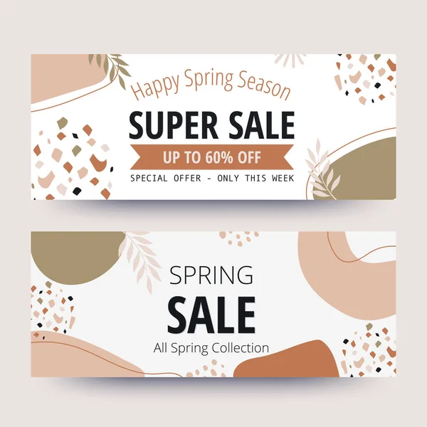 Bahar indirimi afişi. Organik şekil koleksiyonu. Minimum kaplama ve arka plan. Sosyal medya paylaşımı ve organik şekilli şablon. Soyut tasarım. El çizimi. Vektör illüstrasyonu.