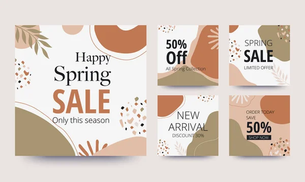 Spring Sale Banner Organic Shape Collection Minimal Cover Background Social — Stock Vector