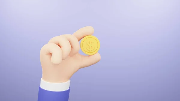 Cartoon Hand Holding Golden Dollar Coin Investment Profit Payment Concept — 图库照片