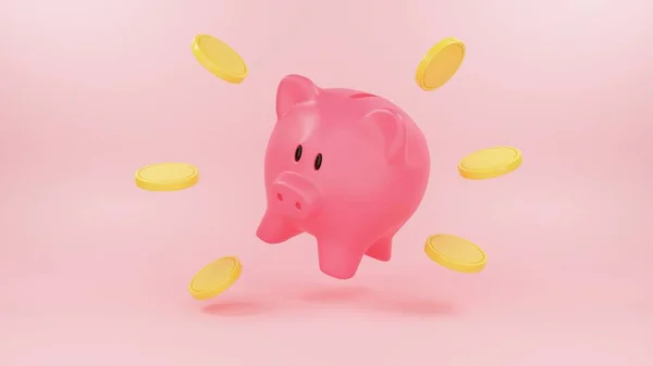 Cartoon Money Piggy Bank Keeps Gold Coins Safe Finance Investment — Stockfoto
