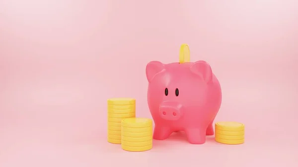 Cartoon Money Piggy Bank Keeps Gold Coins Safe Finance Investment — Stockfoto