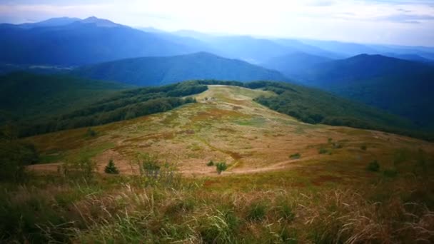 Piękny Krajobraz Bieszczadzkiego Parku Narodowego Widok Panoramiczny Szerokiego Wierchu — Wideo stockowe