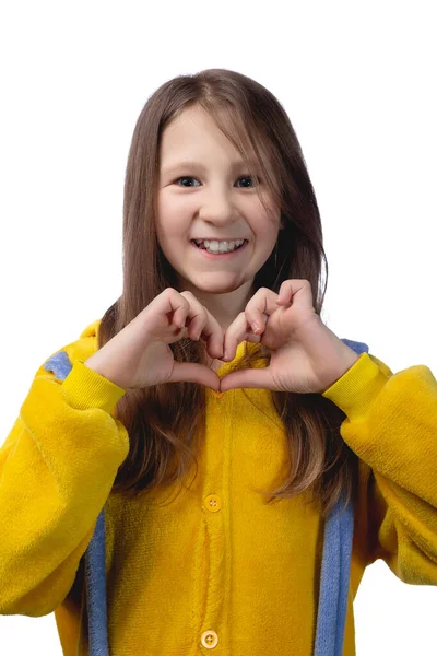 Pequena Menina Alegre Bonito Anos Idade Posando Pijama Amarelo Estúdio Imagens De Bancos De Imagens Sem Royalties