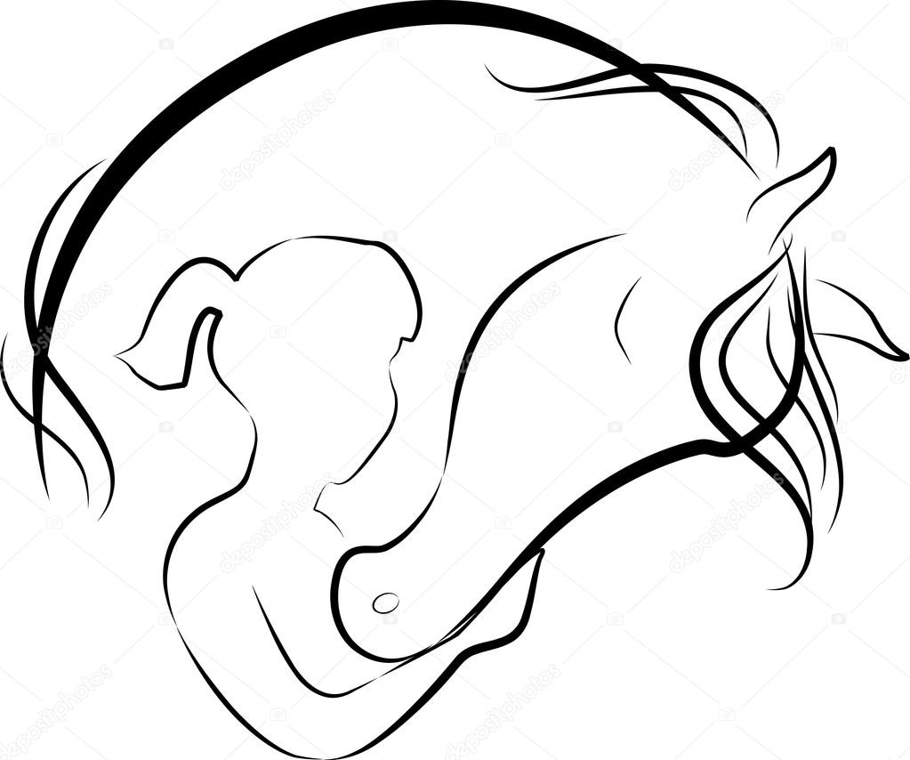 Vector illustration of Horse and girl friendship, logo