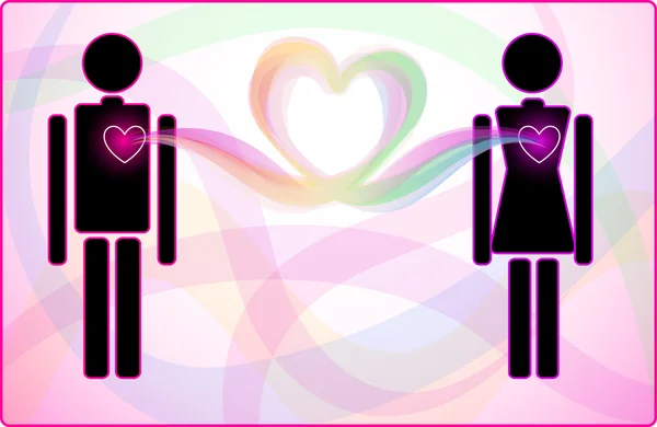 Man and woman Heart connection — Stock Vector